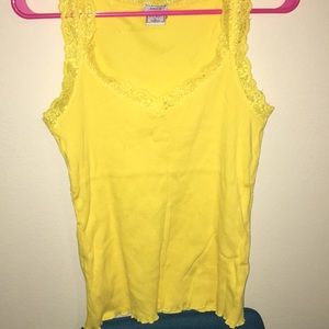 banana yellow floral tank top with ruffled bottom